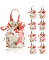 Liobelon 8 Pieces Floral Small Gift Bags with Handles 5.5 x 3.7 x 2.3'' Canvas Small Candy Bag Tea Party Favor Bags Wedding Favors Candy Boxes for Party, Baby Shower,Bridal Shower (pink)